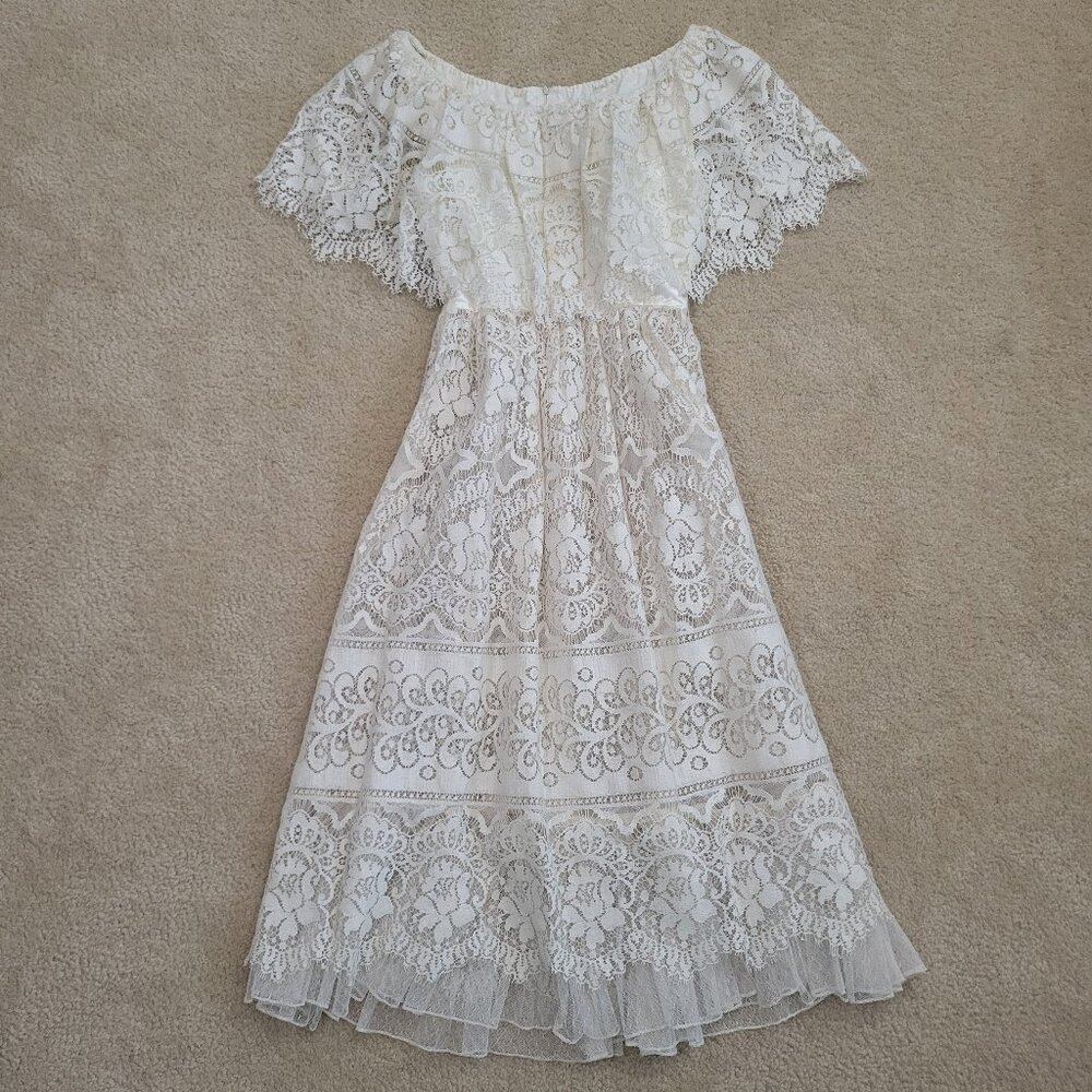 Vintage 80s Ricki Lang for Nuit Ivory Lace Dress Romantic Cottagecore Boho Brida